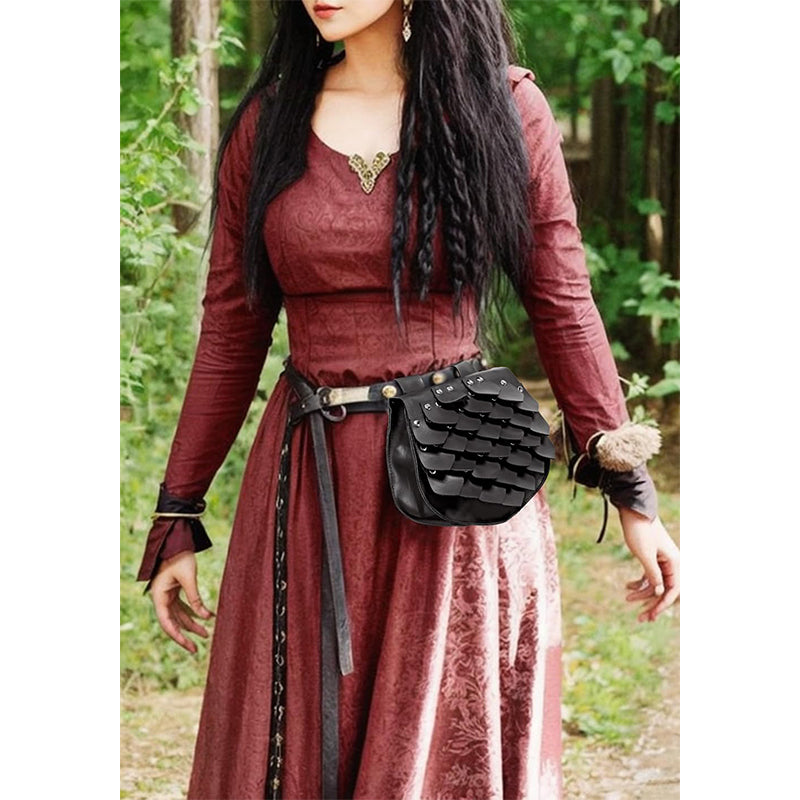 Renaissance Belt Pouch Medieval Faux Leather Scale Waist Bag LARP Costume Accessories