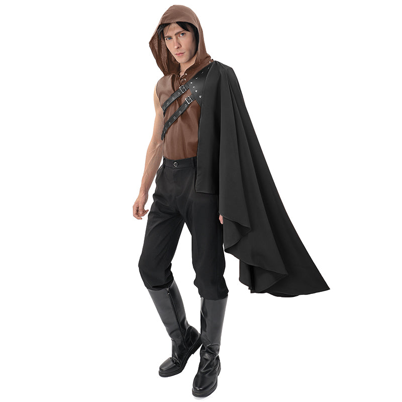 Renaissance Half Shoulder Cape Medieval Steampunk Shawl with Belt LARP Costume For Halloween Party