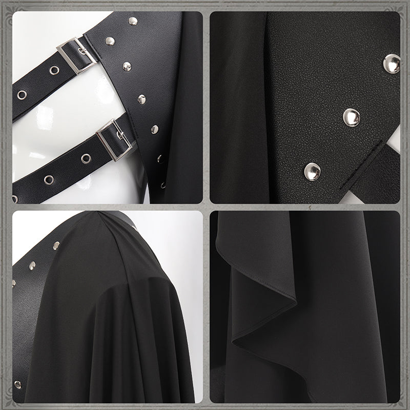 Renaissance Half Shoulder Cape Medieval Steampunk Shawl with Belt LARP Costume For Halloween Party