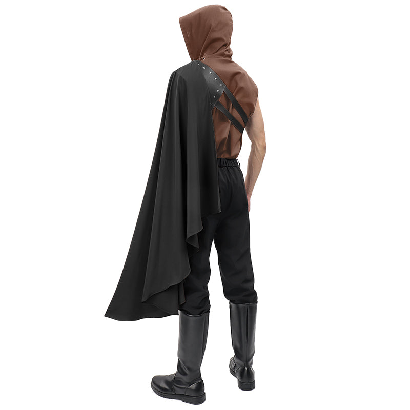Renaissance Half Shoulder Cape Medieval Steampunk Shawl with Belt LARP Costume For Halloween Party