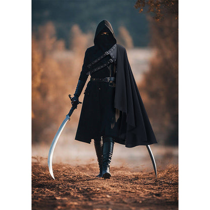 Renaissance Half Shoulder Cape Medieval Steampunk Shawl with Belt LARP Costume For Halloween Party