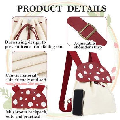 Renaissance Mushroom Backpack Lightweight Drawstring Canvas Bag Ren Faire Larp Costume Accessories
