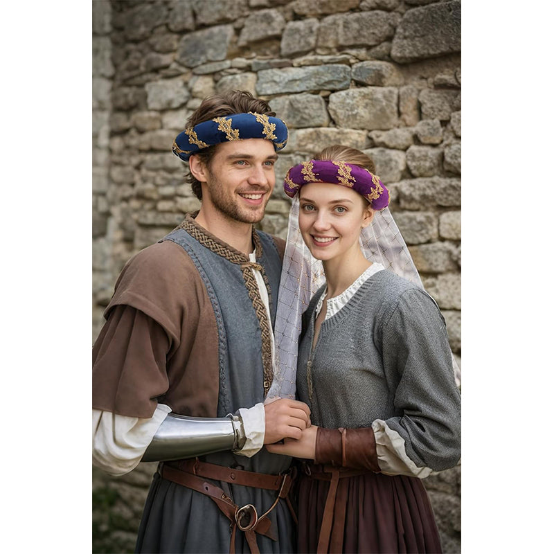 Renaissance Padded Roll Chaplets Velvet Coif Cap Medieval Headwear Headpiece Hat Bourrelet With Gold Trim For Daily Wear Party Christmas