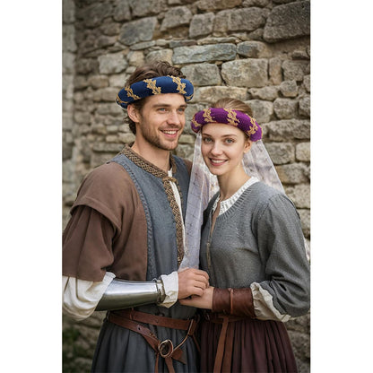 Renaissance Padded Roll Chaplets Velvet Coif Cap Medieval Headwear Headpiece Hat Bourrelet With Gold Trim For Daily Wear Party Christmas