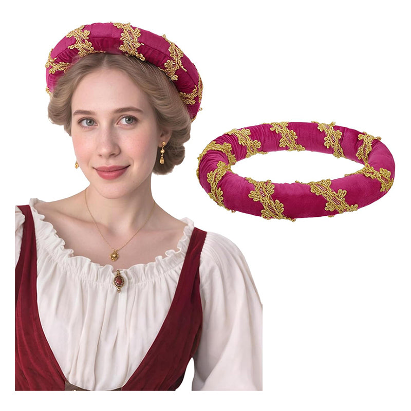 Renaissance Padded Roll Chaplets Velvet Coif Cap Medieval Headwear Headpiece Hat Bourrelet With Gold Trim For Daily Wear Party Christmas