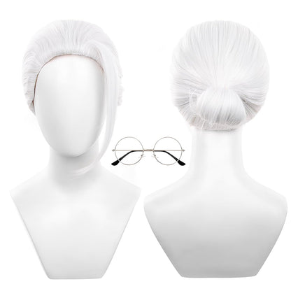 Sakamoto Cosplay Wig White Hair with Glasses for Halloween Party