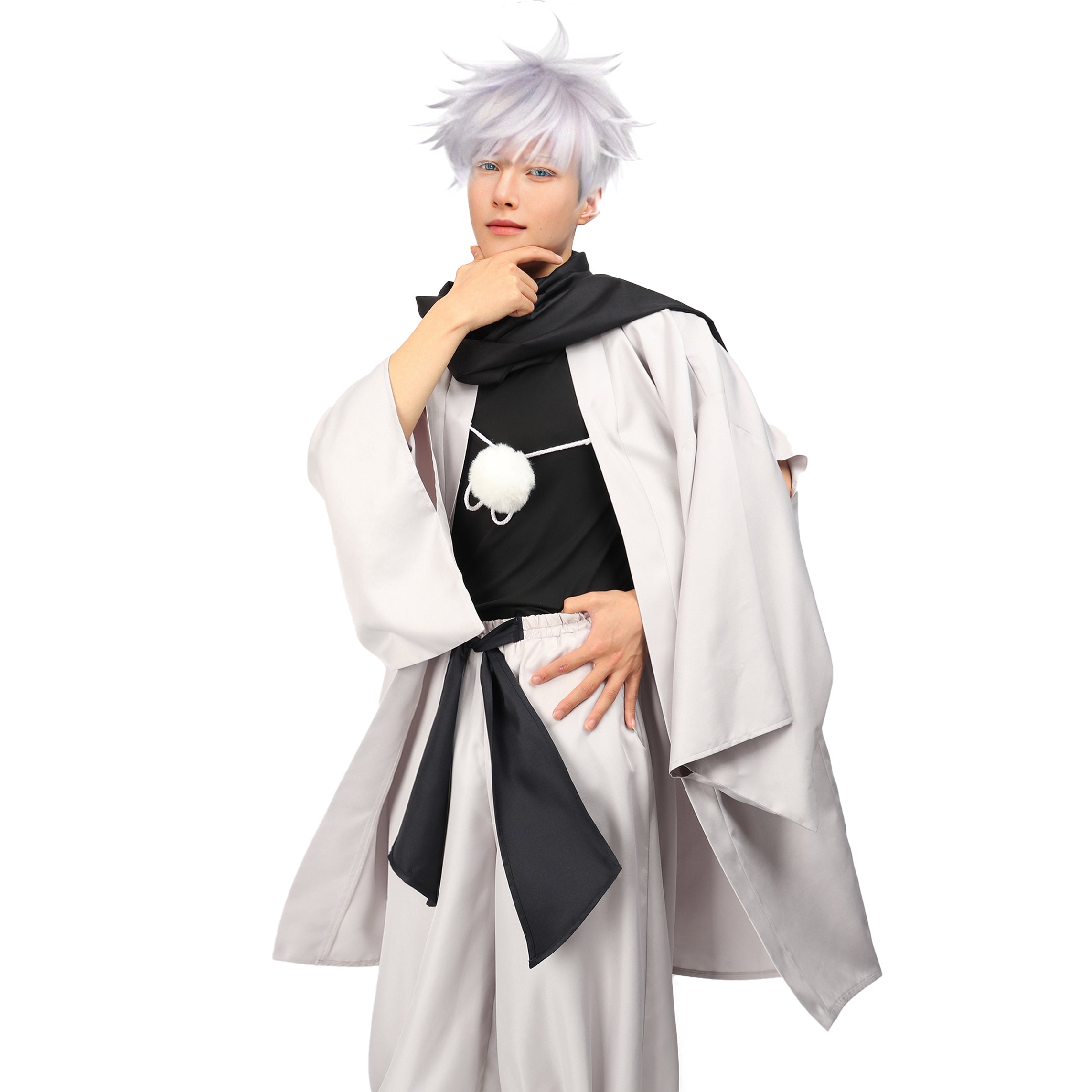 Satoru Cosplay Haori Kimono Jacket Men with Scarf Satoru Costume