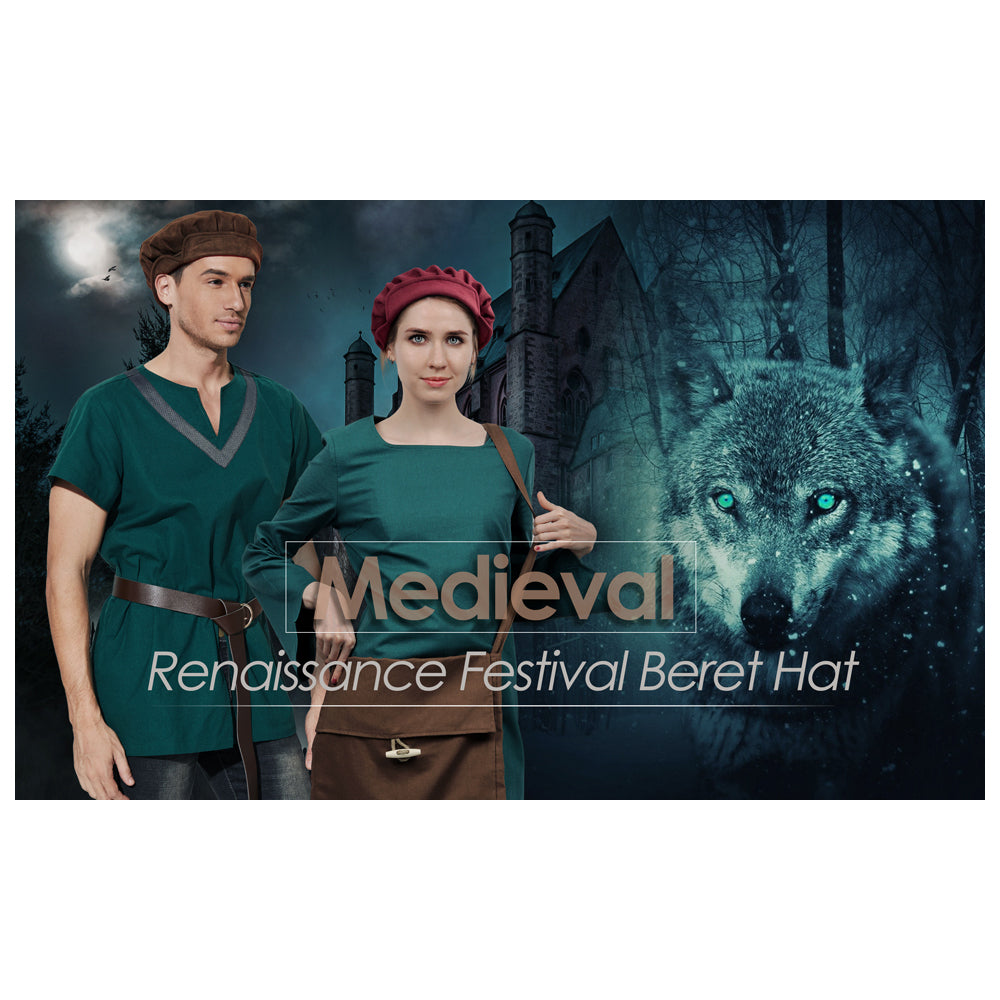 Soft Suede Medieval Hat Beret Renaissance Festival Cap for Men Women Ren Faire Costume Accessories