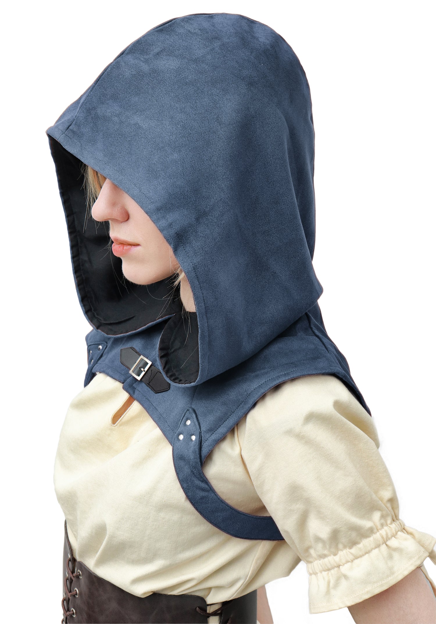 Steampunk Rogue Cowl Hat Faux Suede Medieval Gothic Cape Cosplay Accessories