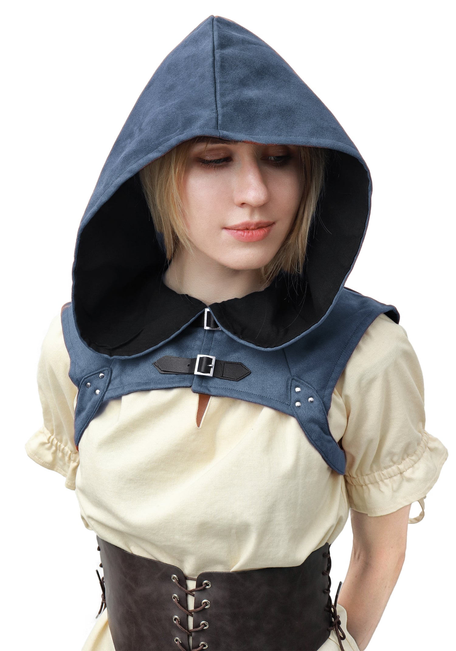 Steampunk Rogue Cowl Hat Faux Suede Medieval Gothic Cape Cosplay Accessories