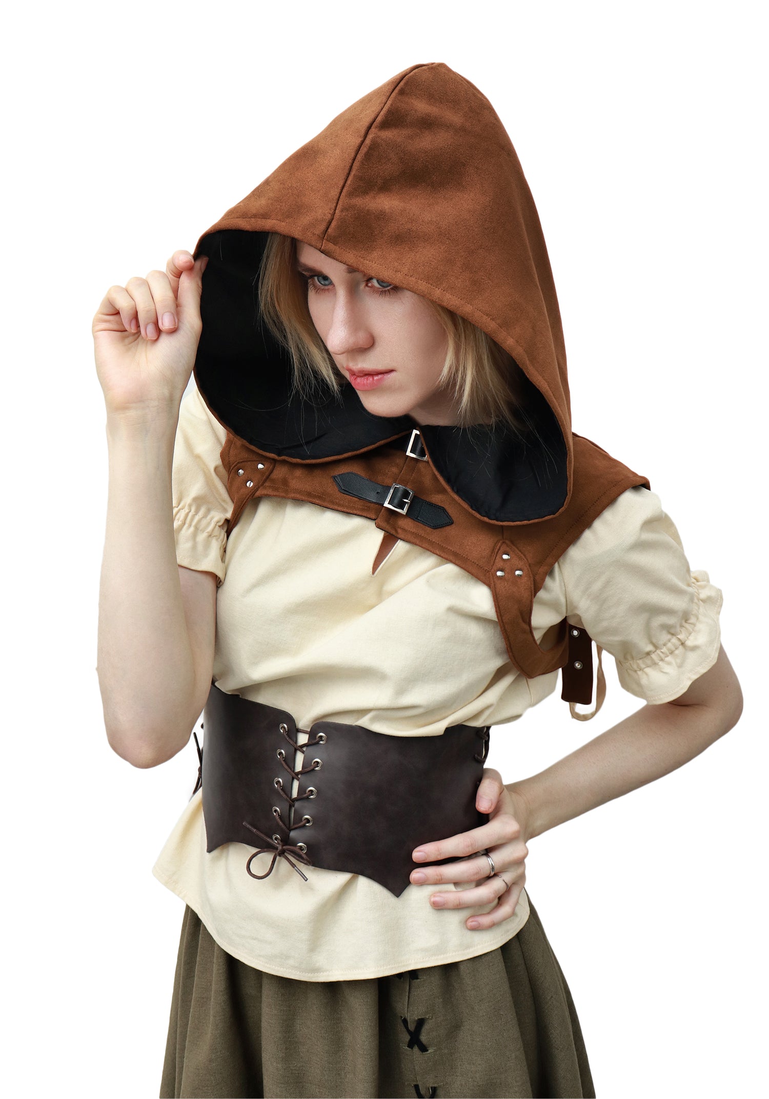 Steampunk Rogue Cowl Hat Faux Suede Medieval Gothic Cape Cosplay Accessories