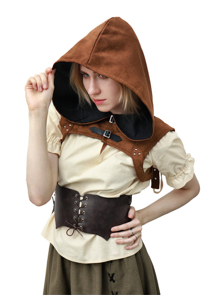 Steampunk Rogue Cowl Hat Faux Suede Medieval Gothic Cape Cosplay Accessories