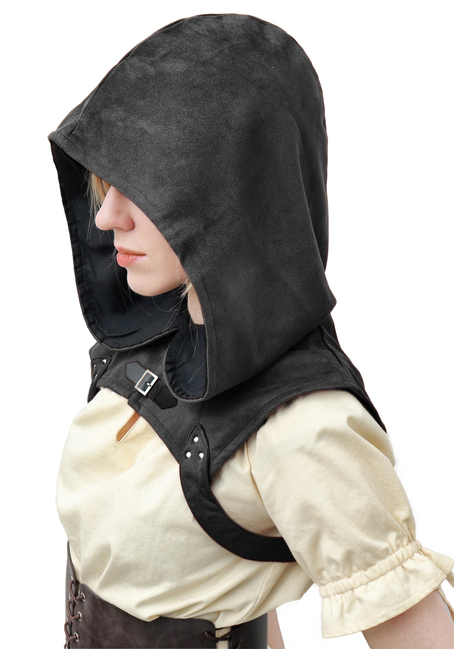 Steampunk Rogue Cowl Hat Faux Suede Medieval Gothic Cape Cosplay Accessories