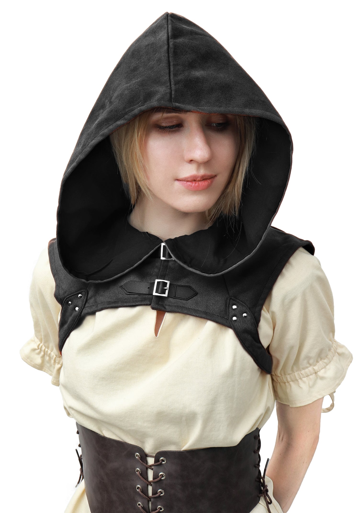 Steampunk Rogue Cowl Hat Faux Suede Medieval Gothic Cape Cosplay Accessories