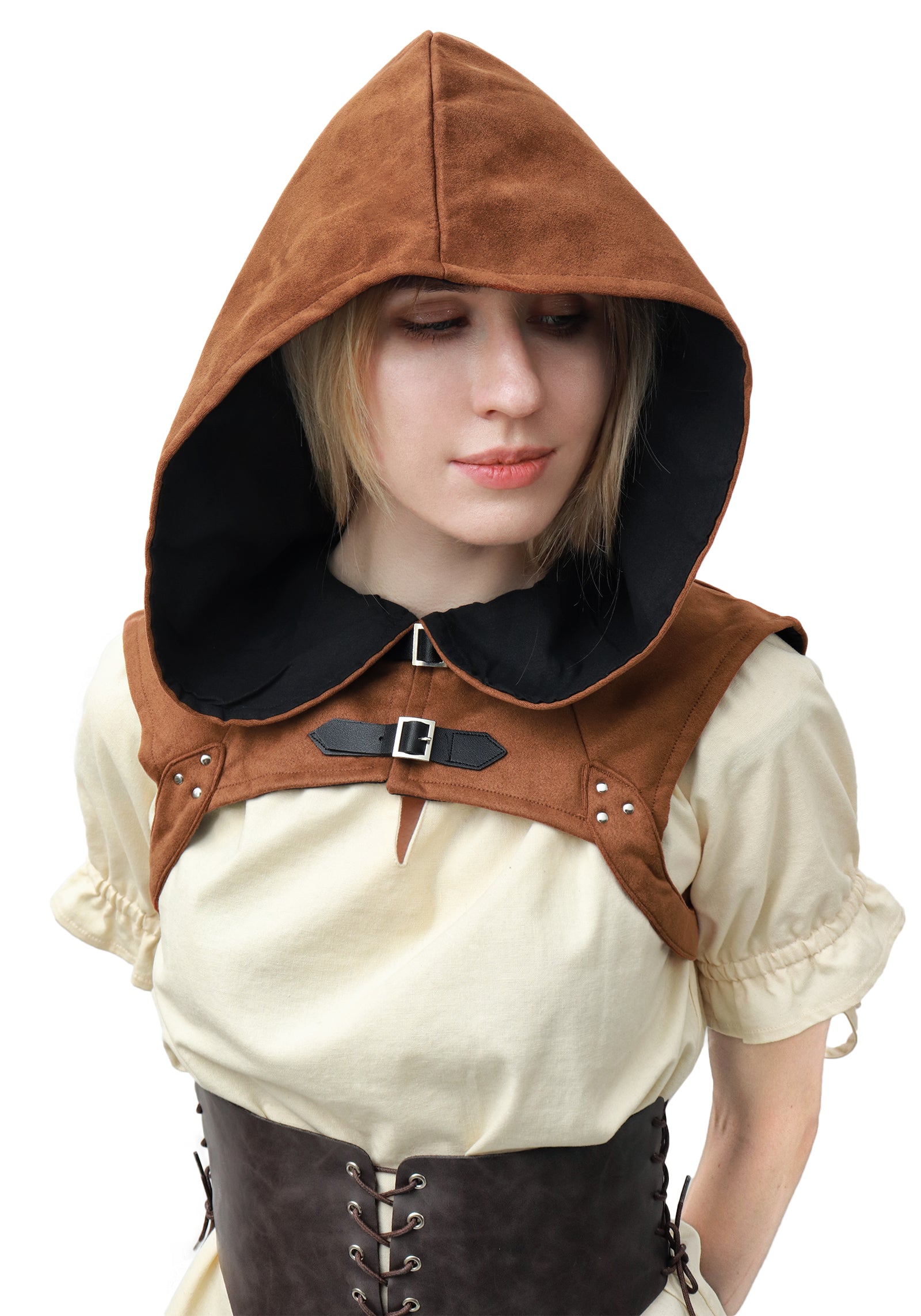 Steampunk Rogue Cowl Hat Faux Suede Medieval Gothic Cape Cosplay Accessories