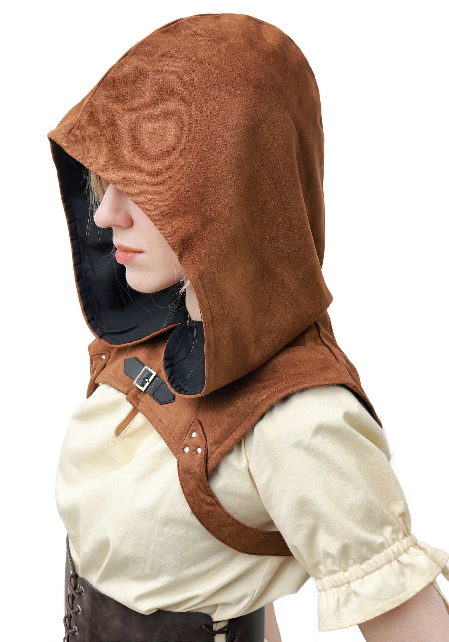 Steampunk Rogue Cowl Hat Faux Suede Medieval Gothic Cape Cosplay Accessories