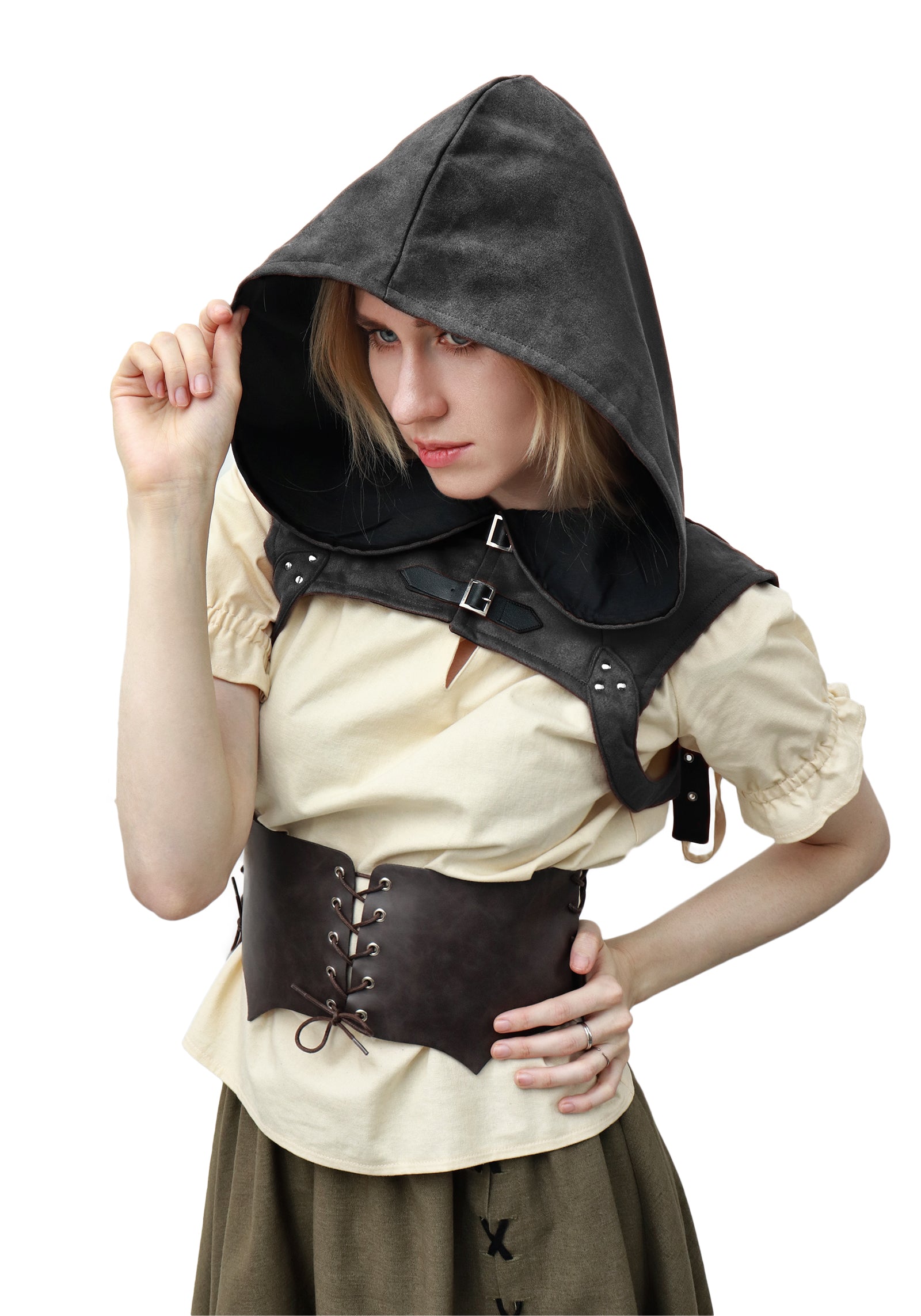 Steampunk Rogue Cowl Hat Faux Suede Medieval Gothic Cape Cosplay Accessories