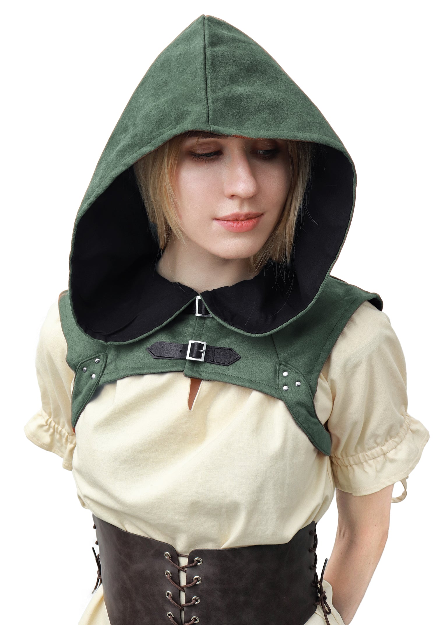 Steampunk Rogue Cowl Hat Faux Suede Medieval Gothic Cape Cosplay Accessories