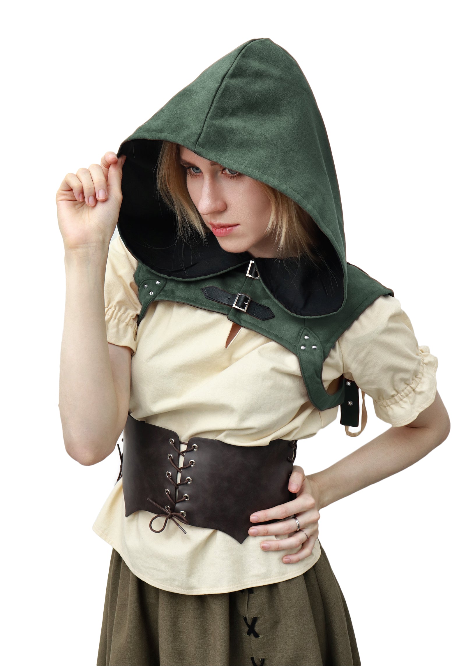 Steampunk Rogue Cowl Hat Faux Suede Medieval Gothic Cape Cosplay Accessories