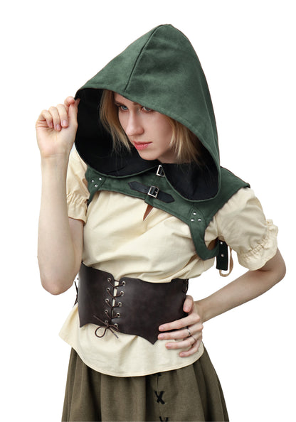 Steampunk Rogue Cowl Hat Faux Suede Medieval Gothic Cape Cosplay Accessories