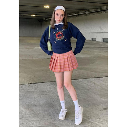 Women Plaid Skirt With Shorts High Waist Pleated Skater Skirts Schoolgirl Skirt