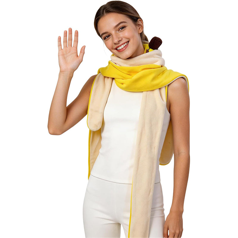 Unisex Funny Banana Costume Scarf Hat Warm Long Shawl Yellow Hooded Scarf Hat For Party Daily Head Wear