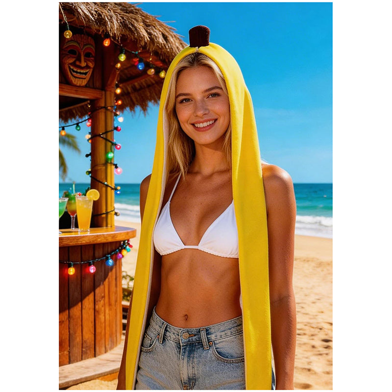 Unisex Funny Banana Costume Scarf Hat Warm Long Shawl Yellow Hooded Scarf Hat For Party Daily Head Wear