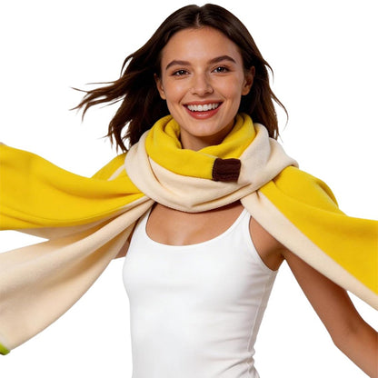 Unisex Funny Banana Costume Scarf Hat Warm Long Shawl Yellow Hooded Scarf Hat For Party Daily Head Wear