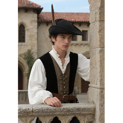 Unisex Medieval Renaissance Robin Hat With Feather Felt Bycocket Hunter Hats Costume Accessories