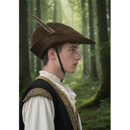 Unisex Medieval Renaissance Robin Hat With Feather Felt Bycocket Hunter Hats Costume Accessories