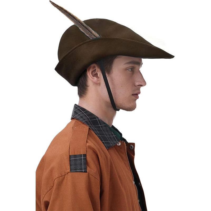 Unisex Medieval Renaissance Robin Hat With Feather Felt Bycocket Hunter Hats Costume Accessories