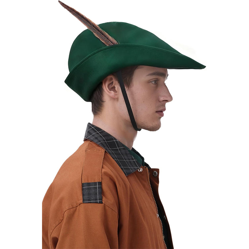 Unisex Medieval Renaissance Robin Hat With Feather Felt Bycocket Hunter Hats Costume Accessories