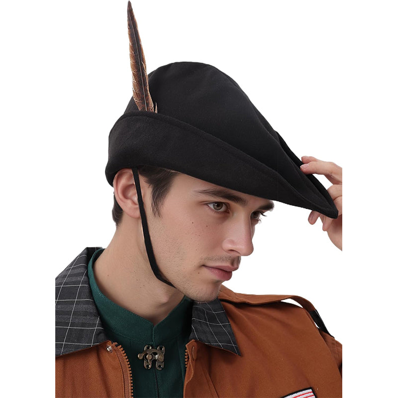 Unisex Medieval Renaissance Robin Hat With Feather Felt Bycocket Hunter Hats Costume Accessories