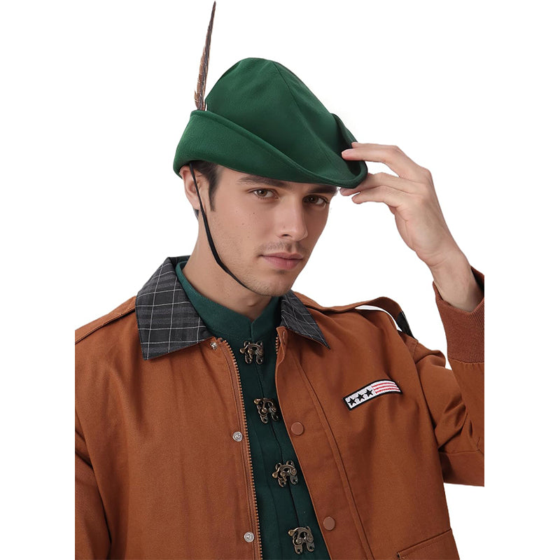 Unisex Medieval Renaissance Robin Hat With Feather Felt Bycocket Hunter Hats Costume Accessories