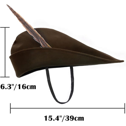 Unisex Medieval Renaissance Robin Hat With Feather Felt Bycocket Hunter Hats Costume Accessories