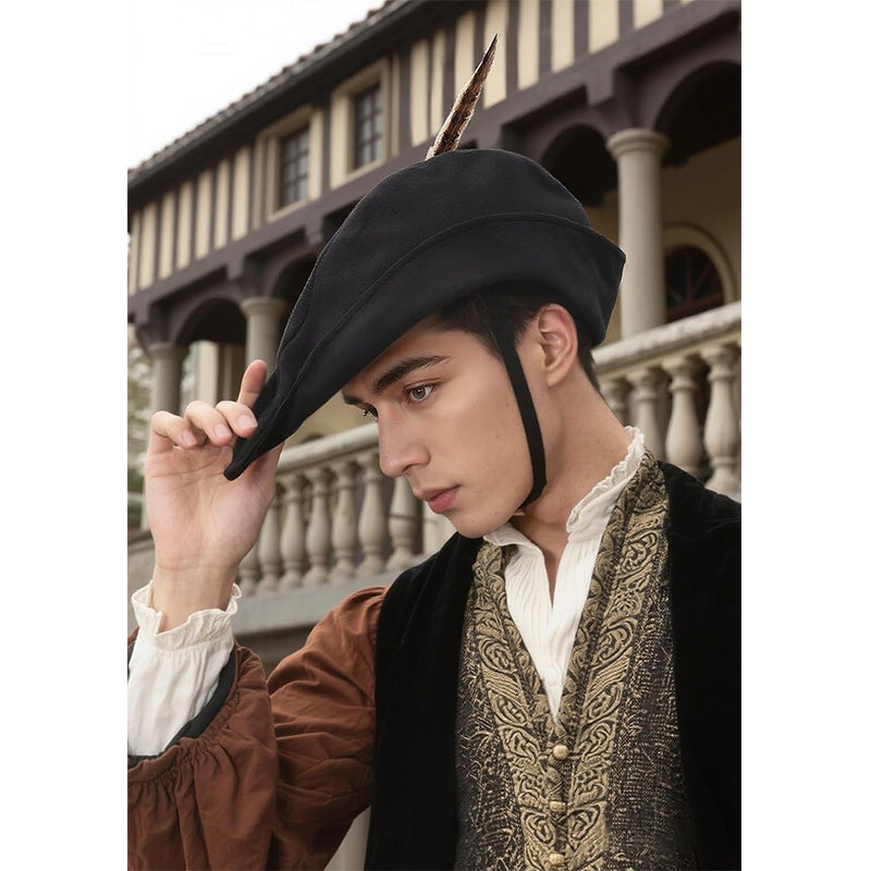 Unisex Medieval Renaissance Robin Hat With Feather Felt Bycocket Hunter Hats Costume Accessories