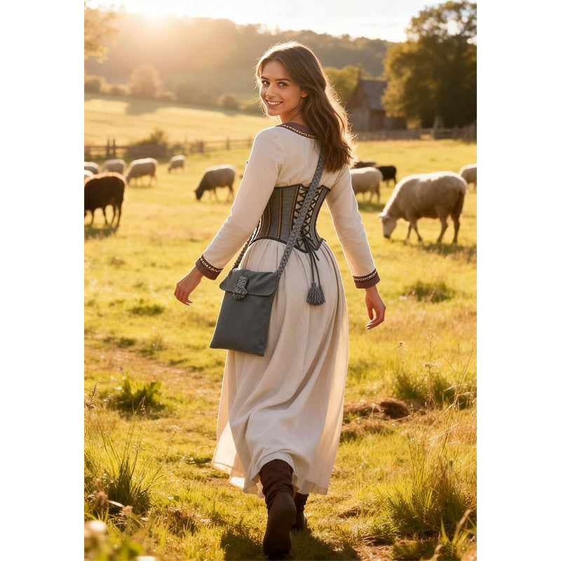 Unisex Medieval Shoulder Bag Renaissance Crossbody Handbag With Braid Shape Strap Waist Pack Pouch Cosplay Costume Accessories