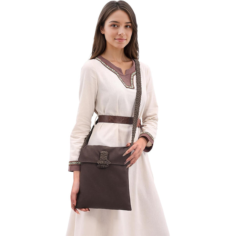 Unisex Medieval Shoulder Bag Renaissance Crossbody Handbag With Braid Shape Strap Waist Pack Pouch Cosplay Costume Accessories