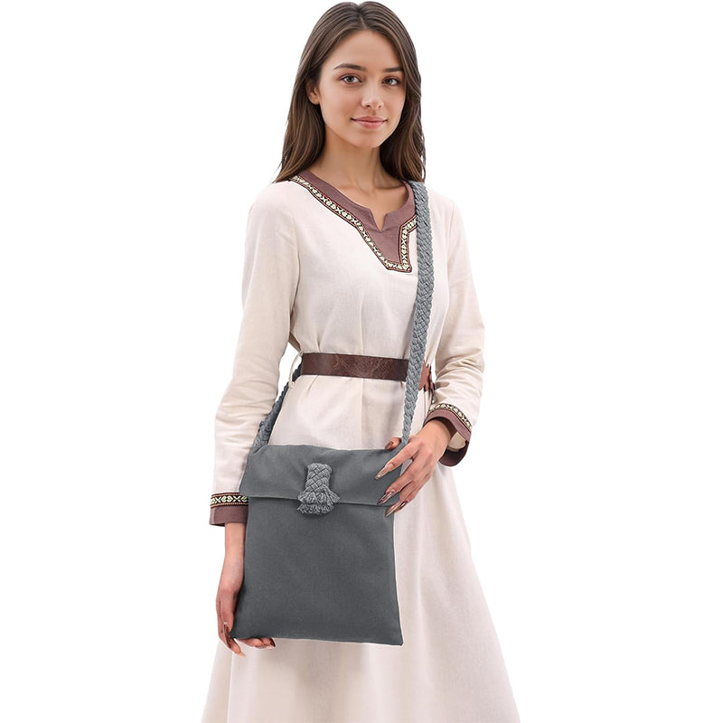 Unisex Medieval Shoulder Bag Renaissance Crossbody Handbag With Braid Shape Strap Waist Pack Pouch Cosplay Costume Accessories