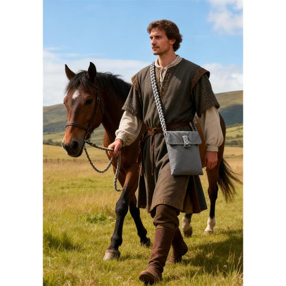 Unisex Medieval Shoulder Bag Renaissance Crossbody Handbag With Braid Shape Strap Waist Pack Pouch Cosplay Costume Accessories
