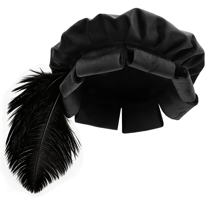 Unisex Medieval Split Brim Beret Cap Renaissance Tudor Hat With Feather Ren Faire Headwear Costume Accessories