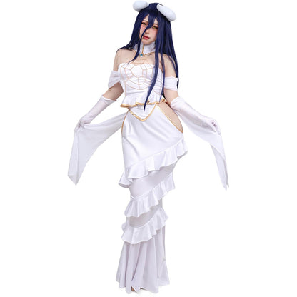 Women Anime Cosplay Dress Off the Shoulder Costume Outfit Full Set Goddess Prom White Fishtail Dress For Halloween Party