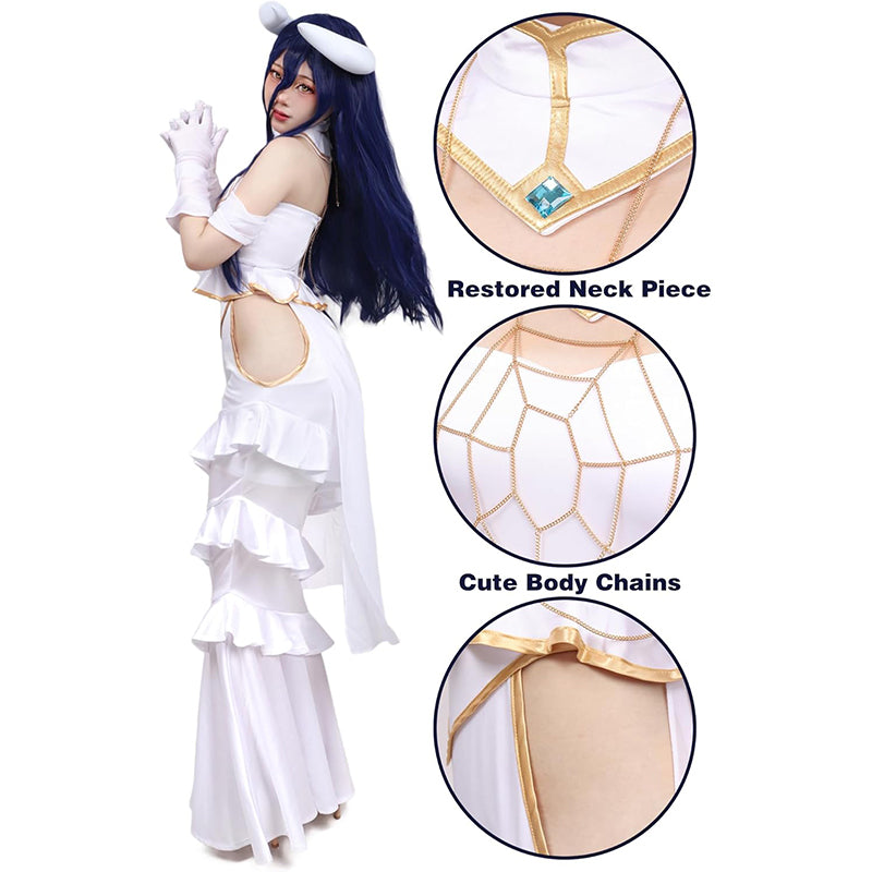 Women Anime Cosplay Dress Off the Shoulder Costume Outfit Full Set Goddess Prom White Fishtail Dress For Halloween Party