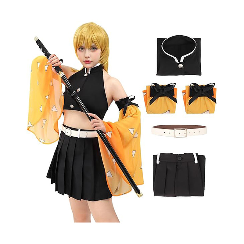 Women Anime Cosplay Top Pleated Skirt Detachable Sleeves with Belt Female Costume For Halloween Party