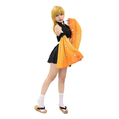 Women Anime Cosplay Top Pleated Skirt Detachable Sleeves with Belt Female Costume For Halloween Party