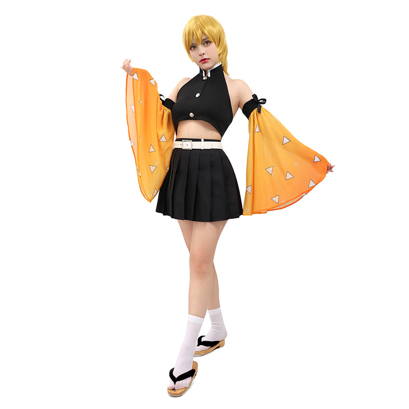 Women Anime Cosplay Top Pleated Skirt Detachable Sleeves with Belt Female Costume For Halloween Party