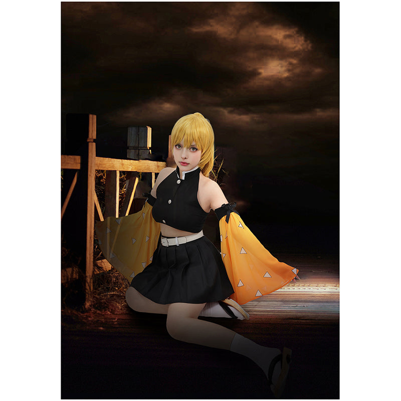 Women Anime Cosplay Top Pleated Skirt Detachable Sleeves with Belt Female Costume For Halloween Party
