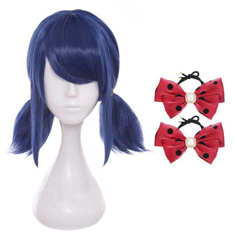 Women Anime Cosplay Wig Blue Hair With Eyepatch and Bow Ties Costume Accessories For Halloween Party