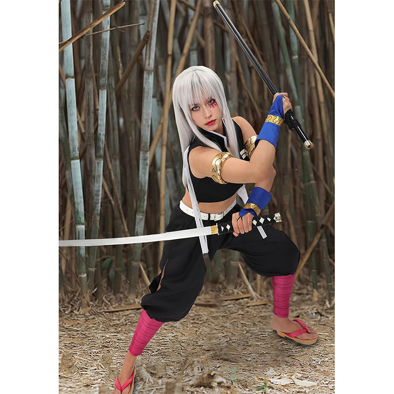 Women Anime Tengen Uzui Cosplay Costume Full Set with Armband Wrist Brace Gaiters for Halloween Party
