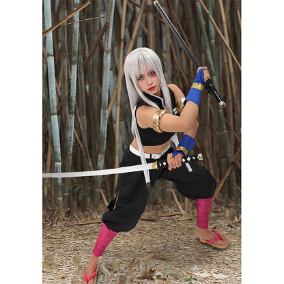 Women Anime Tengen Uzui Cosplay Costume Full Set with Armband Wrist Brace Gaiters for Halloween Party